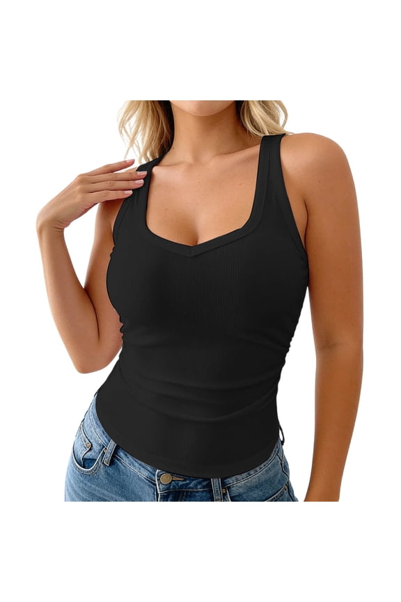Casual Solid Color Slim Fit Square Neck Tank Top Comfortable Summer Wear