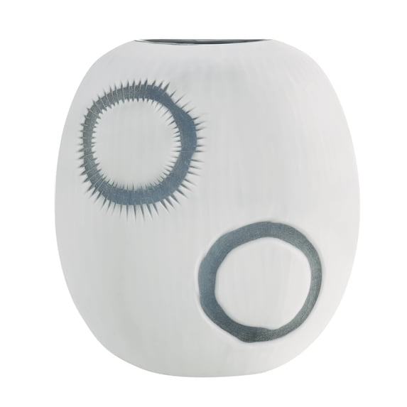 Elara Contemporary Matte White and Navy Oval Opening Tabletop Vase - Round Small