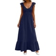 thumbnail image 1 of Elara Dresses For Women Summer Flowy Maxi Dress Casual Cap Sleeve V Neck Smocked Beach Womens Dresses for Work, 1 of 5
