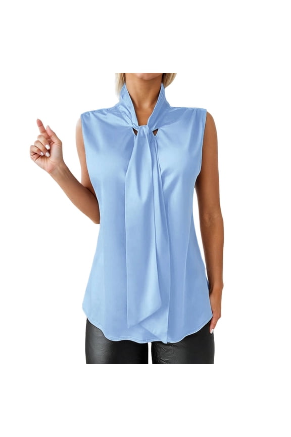 Elegant Satin Camisole Top Bow Tie Sleeveless V Neck Tank Blouse