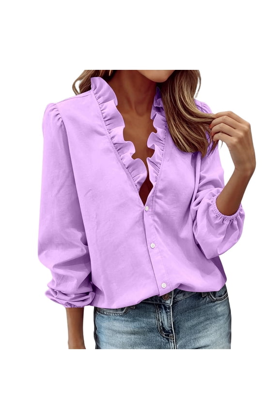 Fashion Asymmetric Ruffle Blouse Elegant Flounce Casual Daily Top