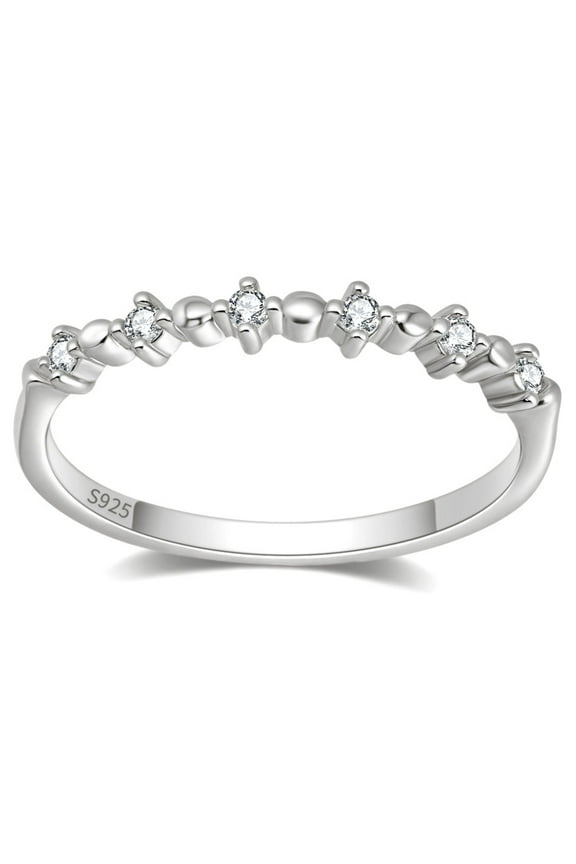 Elara Half Eternity Ring for Women Sterling Silver CZ Anniversary Weding Band Stackable by Ginger Lyne