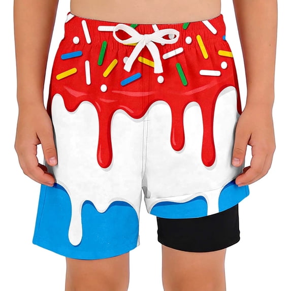 Elara Kids Ice Cream Print Athletic Shorts – Unisex Summer Active Shorts for Boys & Girls, Lightweight Play Shorts Ages 2-14 Red 160