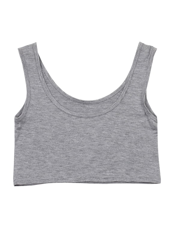 Women’s 30CM U-Neck Crop Cami Top – Short Length Adjustable Spaghetti Strap Summer Tank, Cropped Solid Layering Vest Grey M