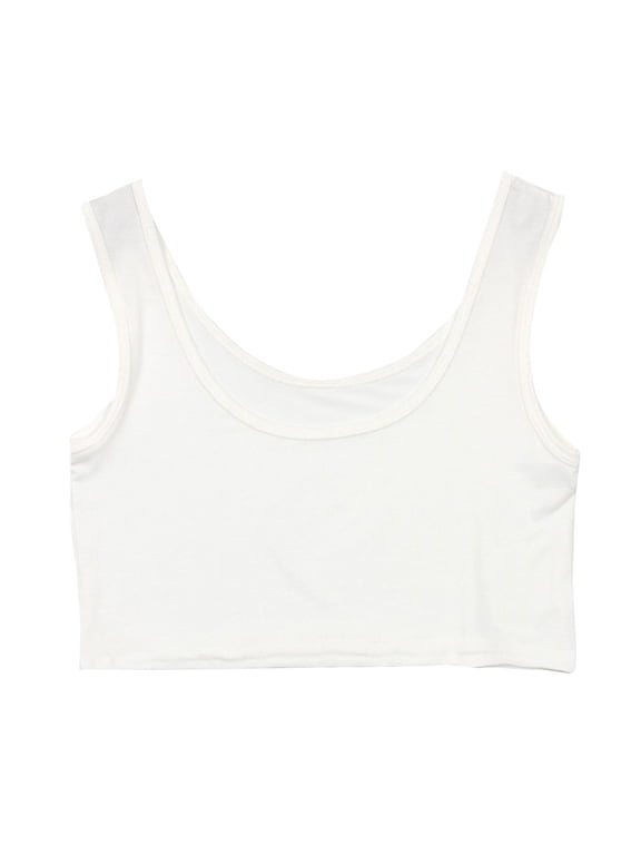 Women’s 30CM U-Neck Crop Cami Top – Short Length Adjustable Spaghetti Strap Summer Tank, Cropped Solid Layering Vest White L