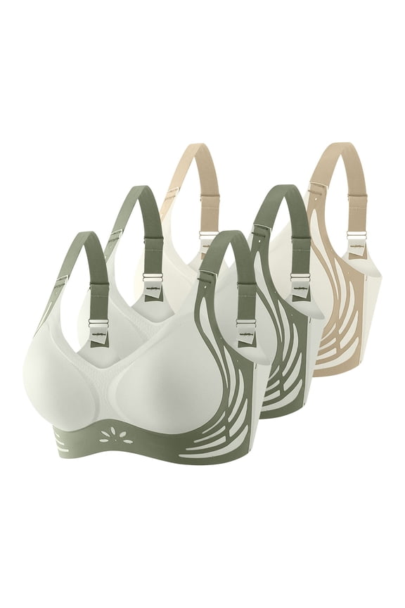 Aura Lane Women’s 3Pack Side Clip Seamless Sports Bra Wirefree Yoga Sleep Bra with Lace Trim, Medium Support for Large Bust Navy L