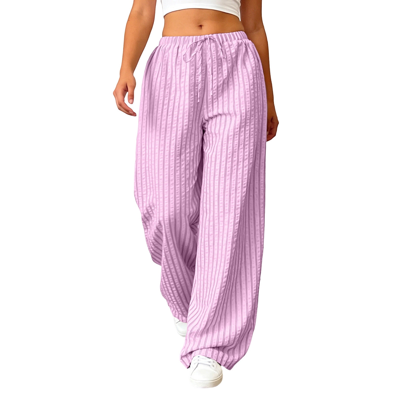 Elara Women's Color-Blocking Texture Design Insert Pocket Casual Pants ...