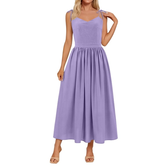 Elara Women's Lace Up Long Dress Summer High Waistline Spaghetti Strap Dress