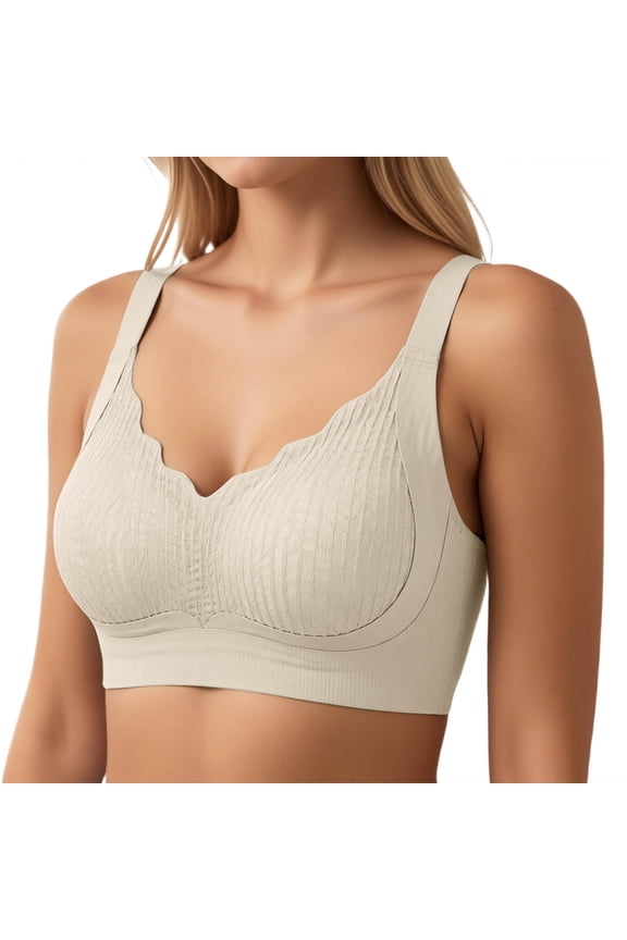 Women’s Lifting Side Support Push Up Bra Soft Support Anti-Sagging Racerback Beige XL