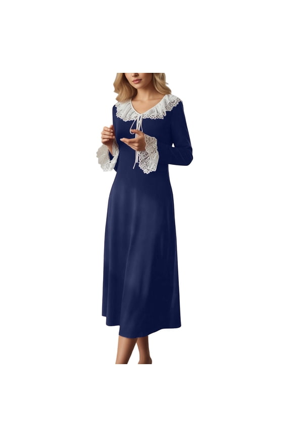 Women's Long Nightgown Elegant Lace Sleepwear Soft Full Length Maxi Sleep Dress