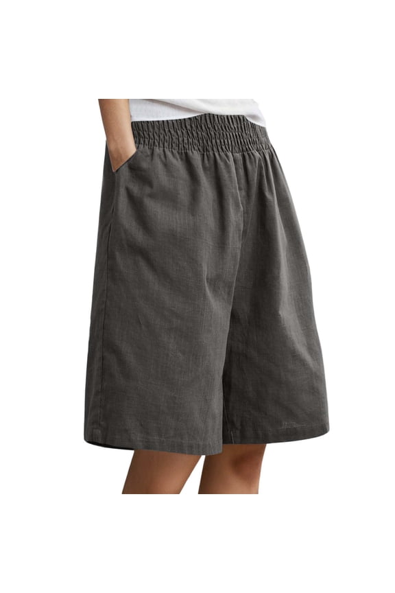 Women’s Minimalist Solid Color Faux Linen 5-Inch Shorts