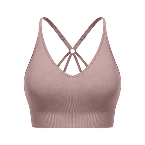 Elara Women’s Parachute Back Sports Bra Strappy Racerback Yoga Bra with Adjustable Thin Straps, Medium Impact for Running Brown M