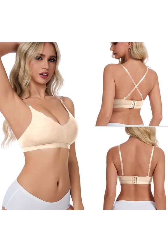 Women’s Plus Plus Size Front Closure Lace Bra Wirefree Full Coverage Bra for Heavy Bust, Adjustable Straps & Back Closure Beige L