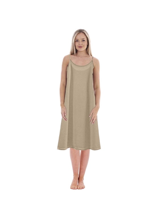 Women’s Plus Size Slip Petticoat Mid-Length Loose Fit Cami Dress, Solid Color Layering Slip for Under Dresses Khaki L