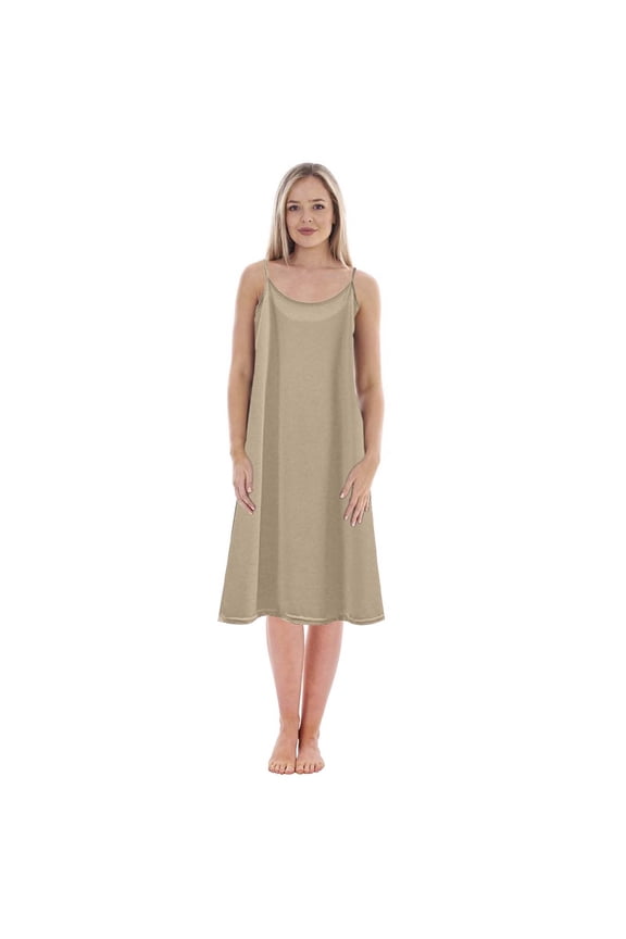 Women’s Plus Size Slip Petticoat Mid-Length Loose Fit Cami Dress, Solid Color Layering Slip for Under Dresses Khaki L