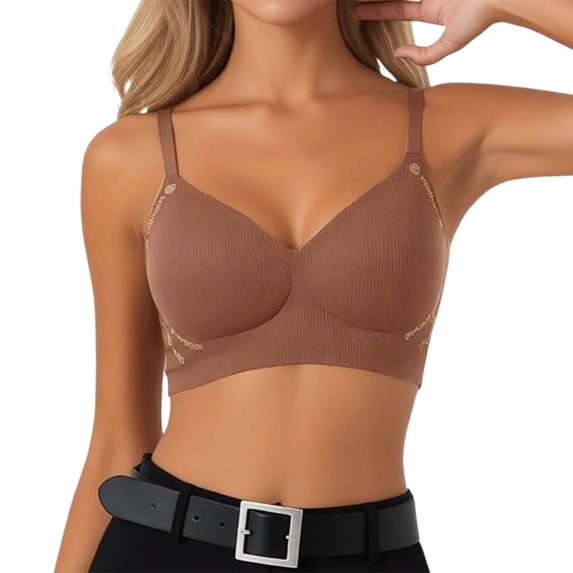 Elara Women’s Seamless Lifting Push Up Bra Latex Cup Soft Gel Breathable Brushed Camellia Brown M
