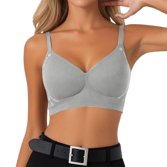 Elara Women’s Seamless Lifting Push Up Bra Latex Cup Soft Gel Breathable Brushed Camellia Grey L