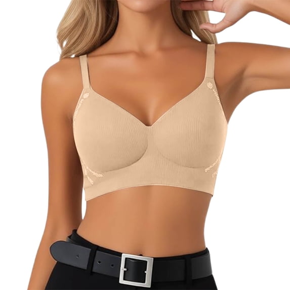 Elara Women’s Seamless Lifting Push Up Bra Latex Cup Soft Gel Breathable Brushed Camellia Khaki XL