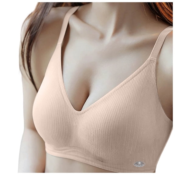 Elara Women’s Seamless Racerback Light Push Up Bra Side Support Anti-Sagging Lifting Beige L