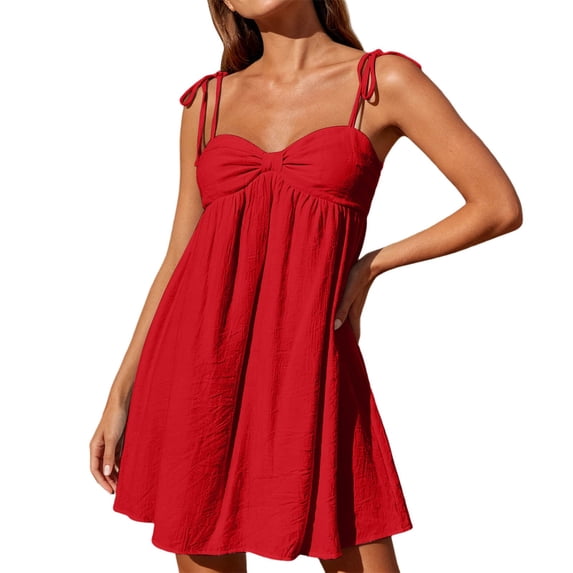 Elara Women's Tie Strap Dress Sweetheart Neck Lightweight Cami Mini Dress for Summer Beach Vacation Casual Wear