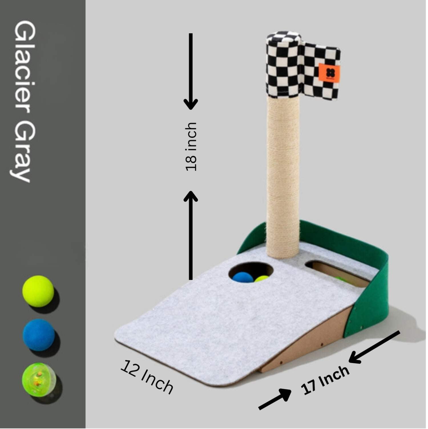Elassy Golf Themed Putting Green Cat Tree with Scratching Post, 18 Degree Slope, 3 Colorful Balls  Hole in ONE Game, Fun Golf Gifts