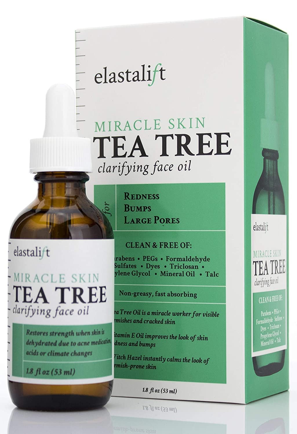 Elastalift Tea Tree Oil CI30 Facial Spot Treatment Hazel Clarifying Tea Tree Oil For Face Helps Target Redness, Acne, Bumps, Dry Itchy Skin, & Large Pores. Non-Irritating Formula, 1.8 Fl Oz