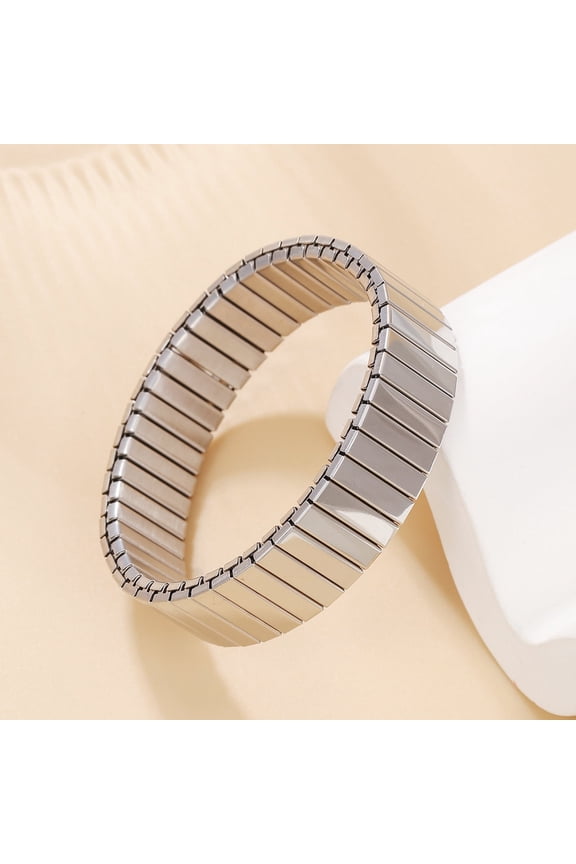 Elastic 14K White Gold Bangles Bracelets for Men Women,Chunky Square Splicing Bracelet,Minimalist Stylish Jewelry Gift