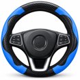 thumbnail image 1 of Blue Steering Wheel Cover, 14.5-15 Inch Universal Fit Carbon Fiber PU Leather Car Steering Wheel Cover, Anti-Slip Elastic Comfortable Grip for Cars SUVs Trucks, Blue & Black, 1 of 8