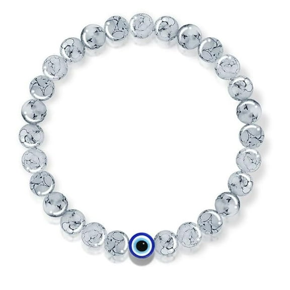 Elastic 8mm Natural Feng-Shui Healing Howlite Gem Marble White Printed Pearl Beads/Stone Evil Eye Nazariya Wrist Band Cuff Bracelet For Men's & Women's
