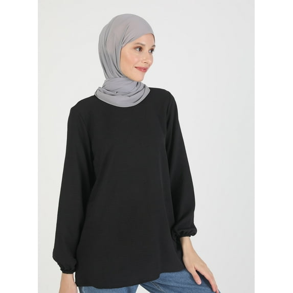 Elastic Balloon Sleeve Aerobin Blouse Black