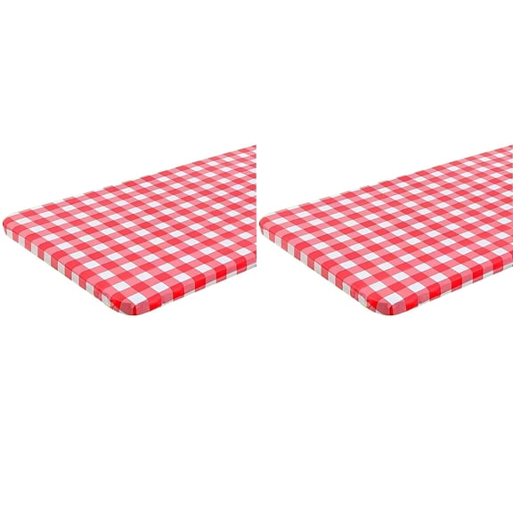 Elastic Band Outdoor Flannel Rubber Band Cover Plaid Print Stretch Table Cover Suitable For Outdoor Camping Banquet And Party, 77.55x35.43 inch, Red 2PCS