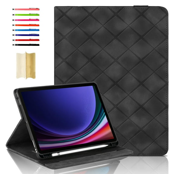 Elastic Band PU Leather Case for Samsung Galaxy Tab S9 FE+ 12.4" 2023 SM-X610/SM-X616B with Pencil Holder, Folio Cover Adjustable Stand - Multiple View Angles, for Tab S9 FE Plus, Black