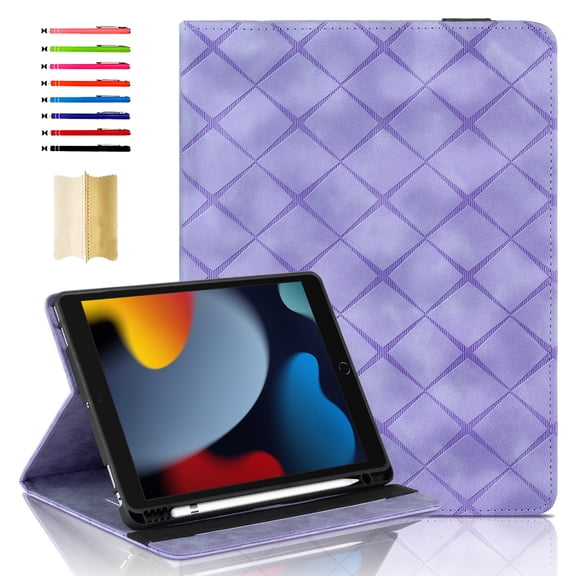Elastic Band PU Leather Case for iPad 5th/6th/Pro 9.7" 2016/2017/2018 with Pencil Holder, Smart Folio Cover Adjustable Stand - Auto Wake/Sleep and Multiple View Angles, Purple