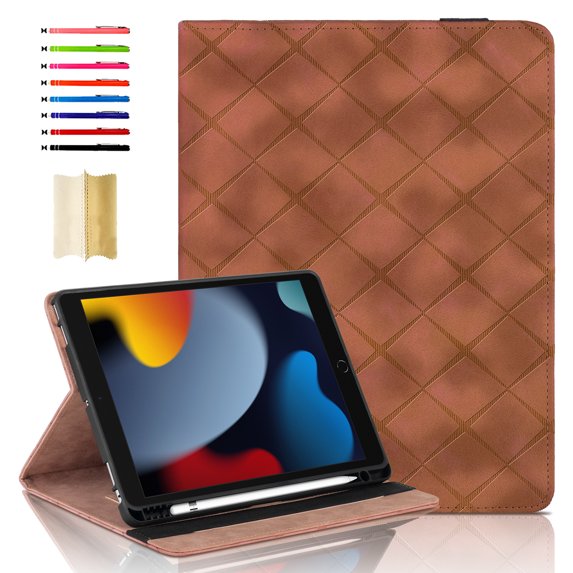 Elastic Band PU Leather Case for iPad 5th/6th/Pro 9.7" 2016/2017/2018 with Pencil Holder, Smart Folio Cover Adjustable Stand - Auto Wake/Sleep and Multiple View Angles, Brown