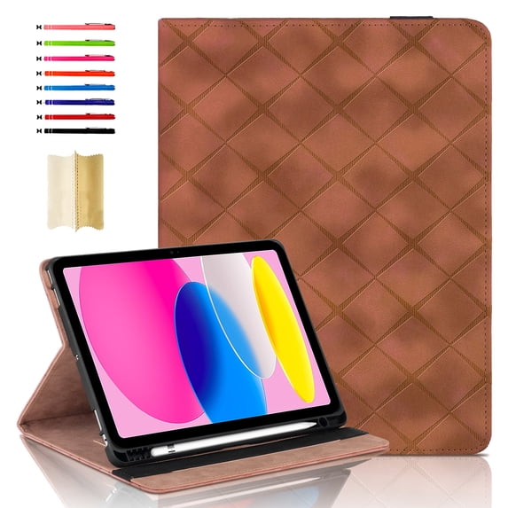 Elastic Band PU Leather Case for iPad Pro 12.9" 2018/ 2020 / 2021 / 2022 with Pencil Holder, Smart Folio Cover Adjustable Stand - Auto Wake/Sleep and Multiple View Angles, Brown