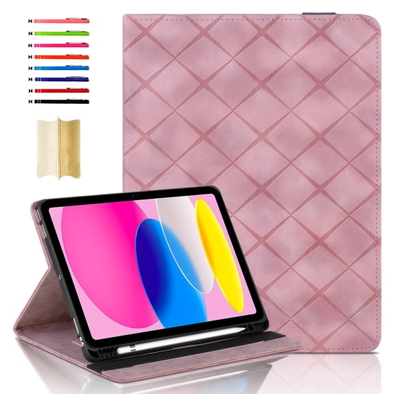 Elastic Band PU Leather Case for iPad Pro 12.9" 2018/ 2020 / 2021 / 2022 with Pencil Holder, Smart Folio Cover Adjustable Stand - Auto Wake/Sleep and Multiple View Angles, Pink