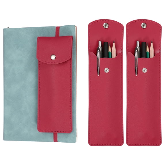 Elastic Band Pen Holder, 2Pcs Adjustable Leather Pen Sleeve Pouch for Notebook Journal Planner Tablet Office Classroom, Fuchsia
