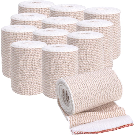 Elastic Bandage Wrap, 3 in x 15 ft Stretch, Hook & Loop Reusable Body Compression Bandage Wrap for Wrists, Elbow, Knees, Ankles & Feet (12)