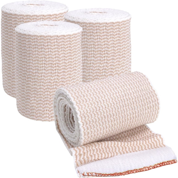 Elastic Bandage Wrap, 3 in x 15 ft Stretch, Hook & Loop Reusable Body Compression Bandage Wrap for Wrists, Elbow, Knees, Ankles & Feet (4)
