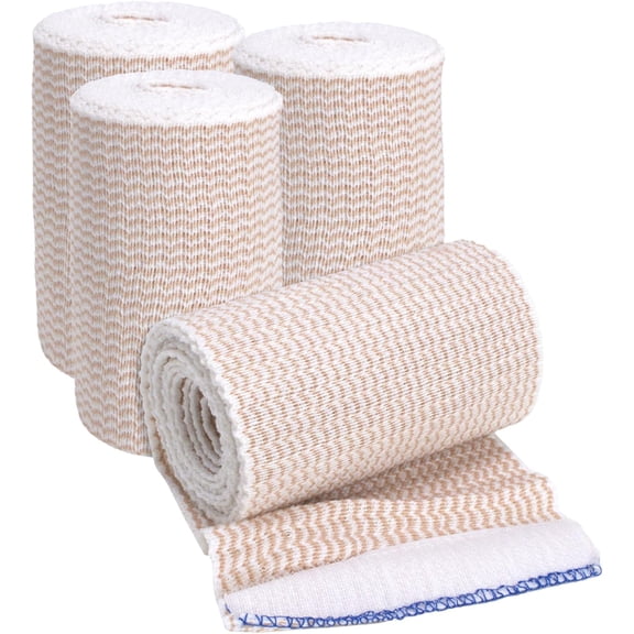 Elastic Bandage Wrap, 4 in x 15 ft Stretch, Hook & Loop Reusable Body Compression Bandage Wrap for Wrists, Elbow, Knees, Ankles & Feet (4)