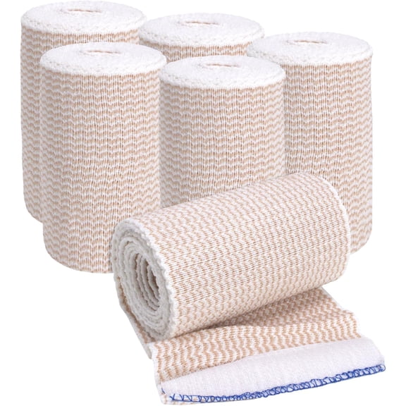 Elastic Bandage Wrap, 4 in x 15 ft Stretch, Hook & Loop Reusable Body Compression Bandage Wrap for Wrists, Elbow, Knees, Ankles & Feet (6)