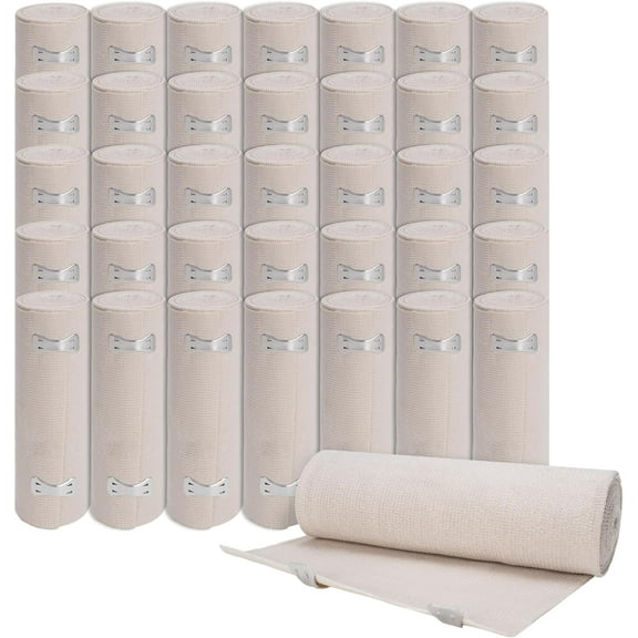 Elastic Bandage Wrap, 6 in x 15 ft Stretch, Reusable Body Compression Bandage Wrap for Wrists, Elbow, Knees, Ankles & Feet (50)