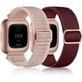 thumbnail image 1 of Elastic Bands Compatible with Fitbit Versa 2 Band Women Men, 2Pack Soft Adjustable Nylon Breathable Sport Band for Versa/Versa 2/Versa Lite/SE Smartwatch Loop Stretchy Wristband, Dark Wine/Rose Pink, 1 of 7