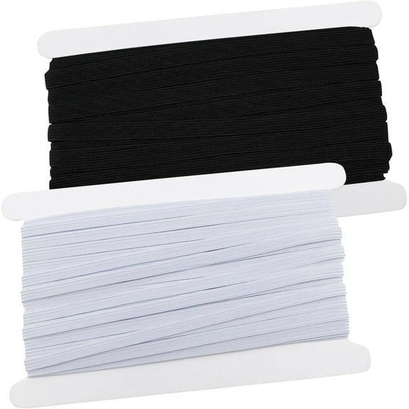 Elastic Bands for Sewing 1/4 Inch, 22 Yards Flat Waistband Braided Elastique Cord Strap Stretch String White Black