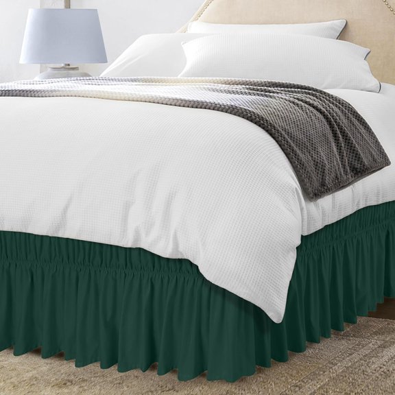 Elastic Bed Ruffle - Easy Wrap Around Ruffle - Microfiber Bed Skirt with Adjustable Elastic Belt 16 Inch Tailored Drop - Hotel Quality Bedskirt, Fade Resistant (, )