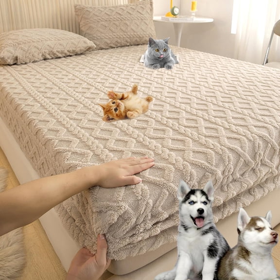 Elastic Bed Sheets, Fuzzy Warm Flannel Fitted Sheet with Deep Pocket for Winter, Soft and Snug Fit, Easy Care Machine Washable,Multiple Sizes