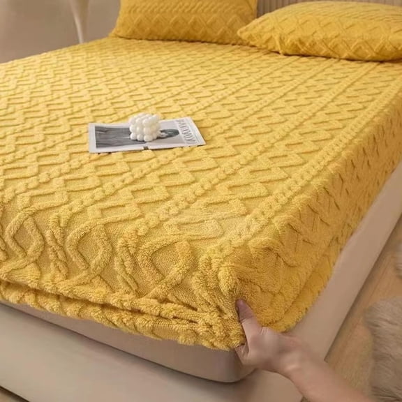 Elastic Bed Sheets, Ultra-Soft Textured Velvet Fitted Bed Sheet for Fall and Winter