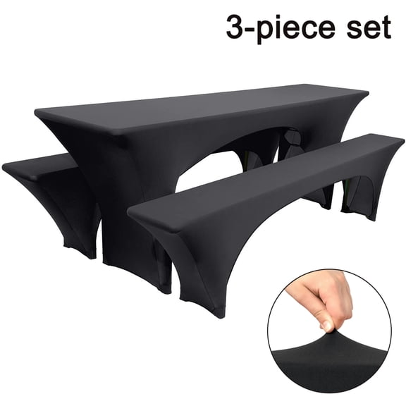 Elastic Beer Table Covers Beer Bench Cover & Tablecloth For 3 Sets Of Wide Beer Tent Fittings Stretch Covers For Beer Bench Covers-Black