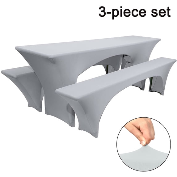 Elastic Beer Table Covers Beer Bench Cover & Tablecloth For 3 Sets Of Wide Beer Tent Fittings Stretch Covers For Beer Bench Covers-Gray