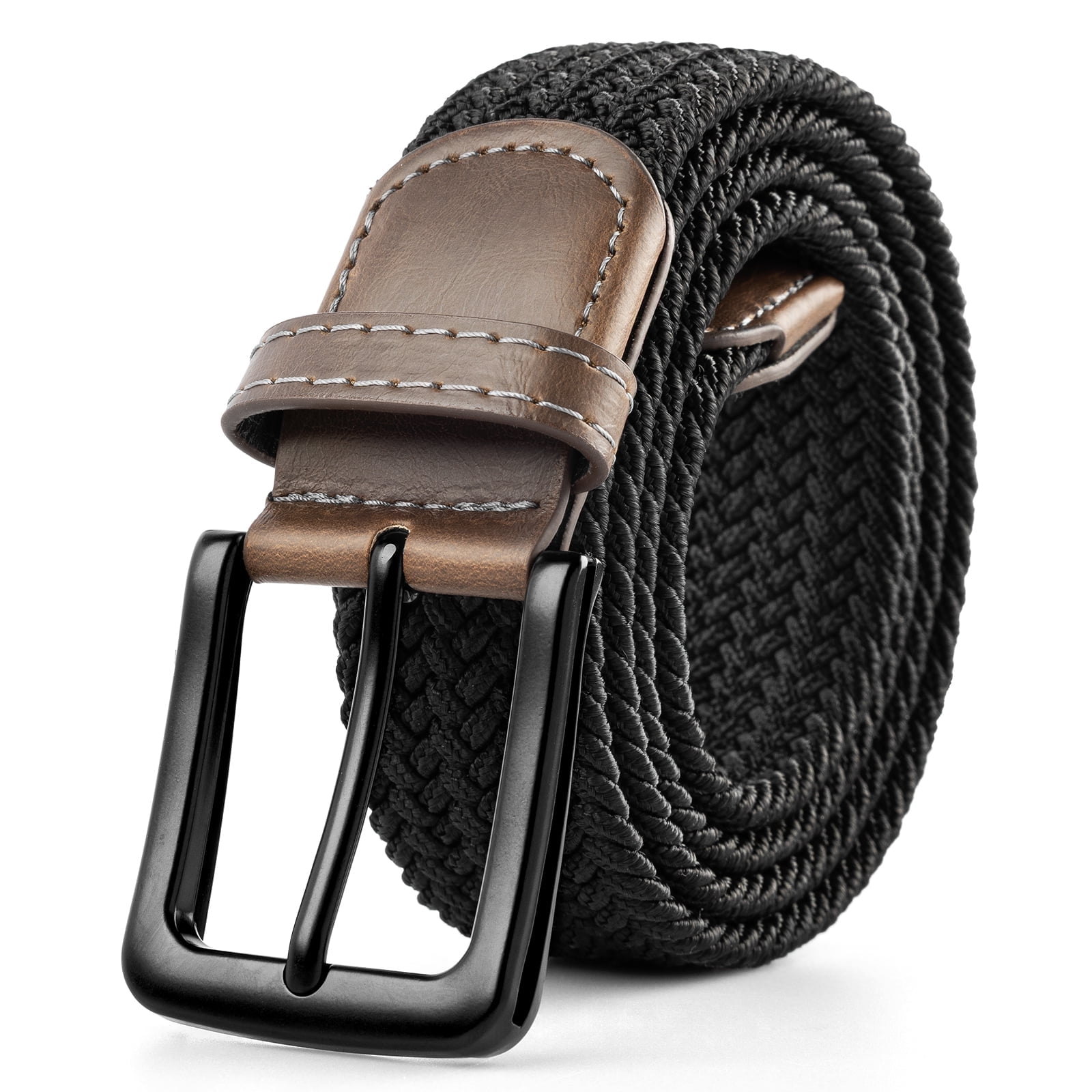 Elastic Braided Men's Belt with Black Buckle, Stretch Woven